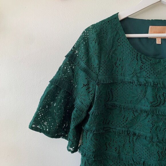 Skies are Blue Green Audrie Allover Lace Bell Sleeve Blouse Size Medium Petites - Picture 2 of 4